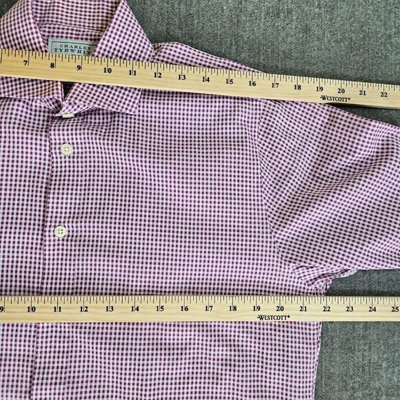 Charles Tyrwhitt Shirt Mens 15.5 M Slim Fit French Cuff Plaid LS Buttons Dressy - Picture 8 of 16